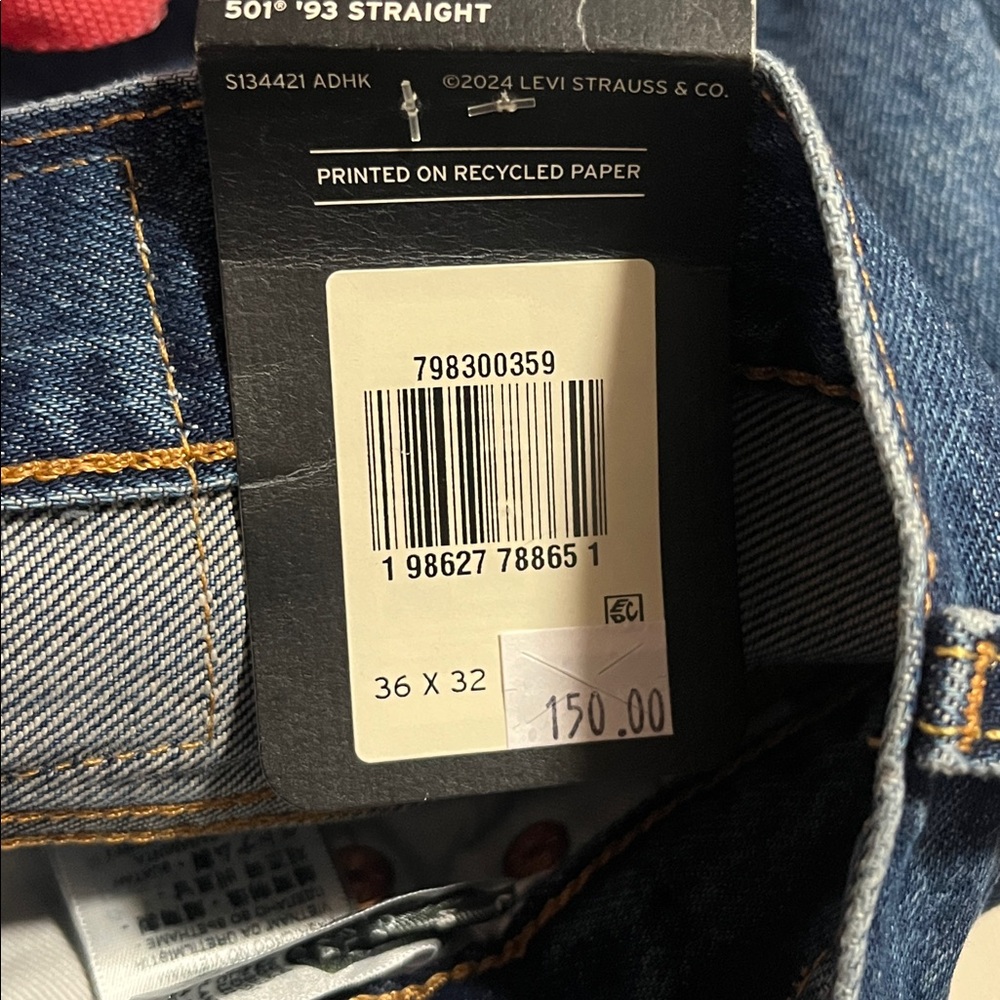 NWT Levi’s Premium 501 ‘93 Straight Fit Selvedge Men’s Jeans - Picture 7 of 7